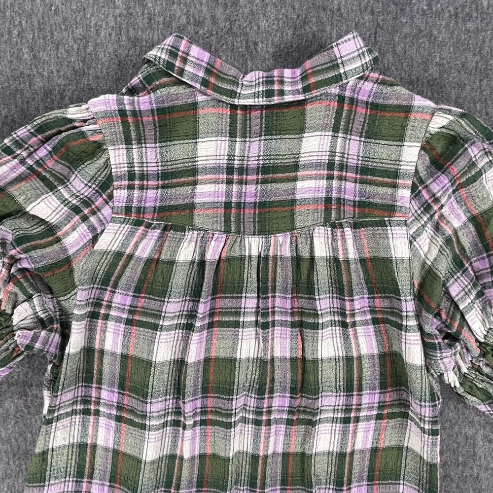 Anthropologie Pilcro Tallulah Puff-Sleeve Plaid Buttondown Top S Green Blouse - Picture 12 of 13